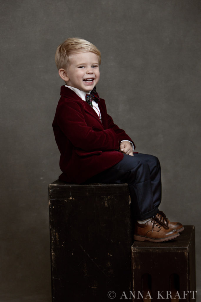 Luxury family Portrait child son red velvet jacket children salon